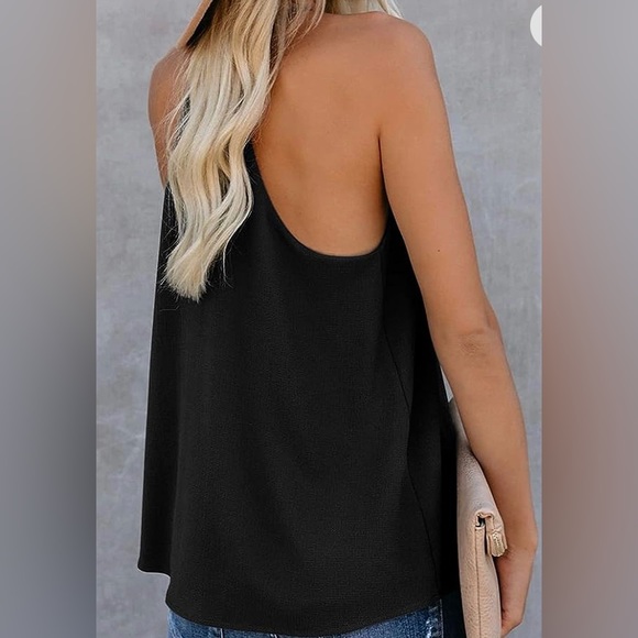 Women’s black V Neck Strappy Tank Tops Loose,size M,slimming white middle stripe - Picture 3 of 4